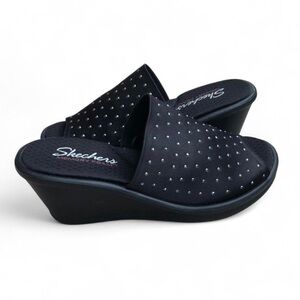 NWOT Skechers Black Bling Memory Foam Comfort Wedge Slides Size 7